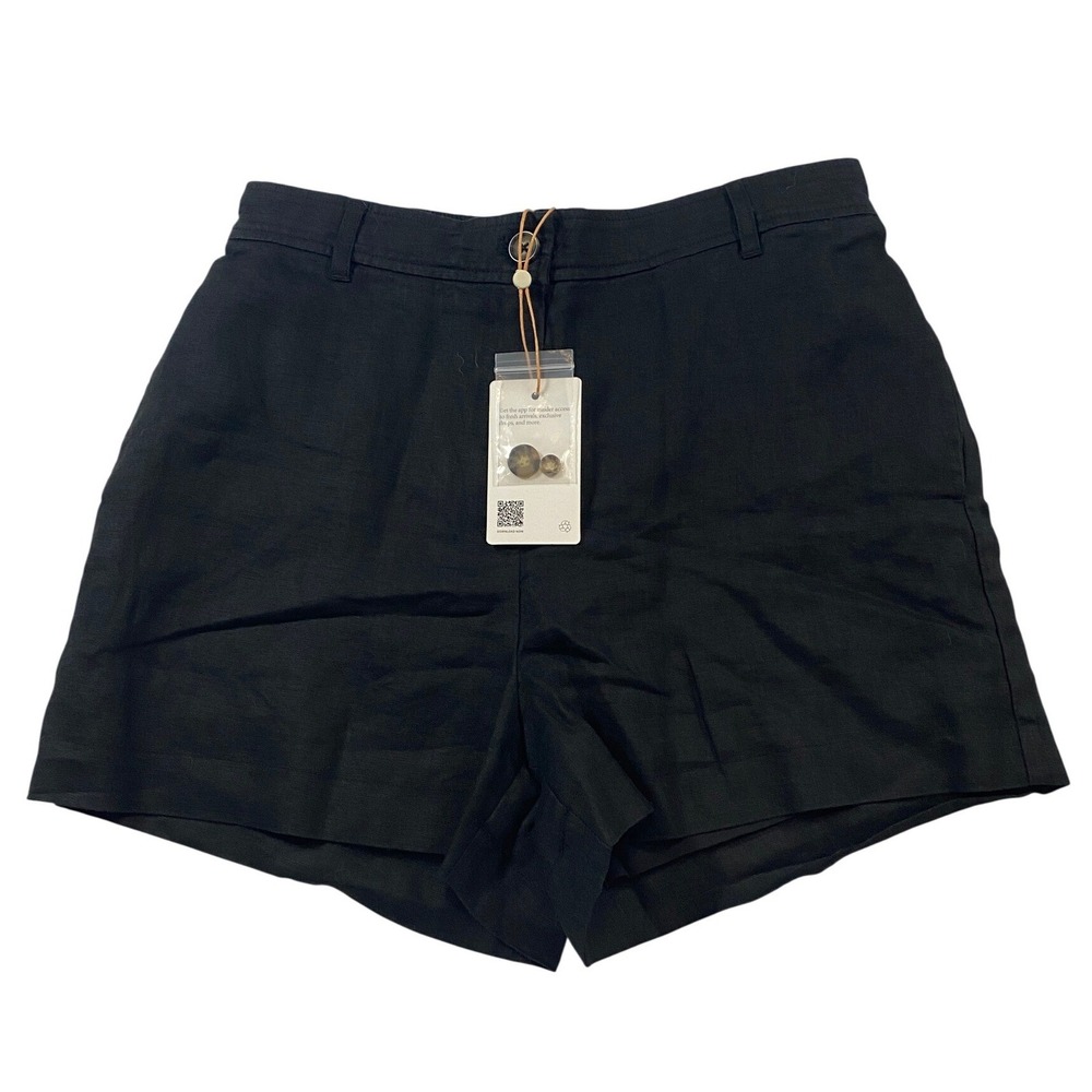 Quince Black 100% Linen High Waisted Shorts Womens Size 6 NWT Elastic Back - Picture 5 of 10
